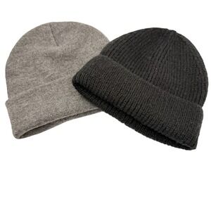 Kids Beanie Hat Set Gray Black Knit Winter Skull Cap Warm‎ Cuffed Toque Cozy